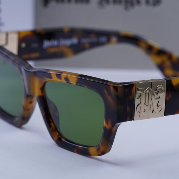 Palm Angels PERI10J MAGNOLIA 6055 Rectangle Sunglasses - Havana/Green - Picture 3 of 9